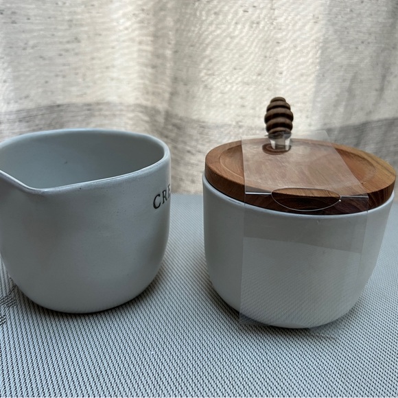 Hearth & Hand Honey Pot with Wood Lid & Dipper & Creamer Set - Picture 5 of 7